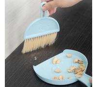 Bulevisiter Set di mini scopa e paletta per scrivania, tastiera, divano, auto, con setole in nylon con ampia vaschetta per la polvere, dimensioni compatte per casa e ufficio (blu)