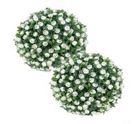 Bulevisiter Sfere di fiori finti da 25 cm, piante topiaria decorative per giardini, matrimoni ed eventi, in plastica resistente alle intemperie, da appendere, per una facile installazione (rosa bianca