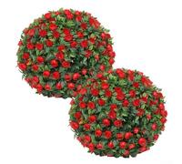 Bulevisiter Sfere di fiori finti da 25 cm, piante topiaria decorative per giardini, matrimoni ed eventi, in plastica resistente alle intemperie, da appendere, per una facile installazione (rosa rossa)