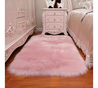 Bulevisiter Tappeto quadrato in lana artificiale, 50 x 150 cm, stile pelle di pecora bianca, morbido peluche acrilico con base antiscivolo in pelle scamosciata, traspirante e caldo, per vivere (rosa