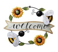 Bulevisiter Targa di benvenuto in metallo 3D con disegno di api e fiori per decorazione domestica, porta d'ingresso, giardino e ufficio, realizzata in ferro resistente, dimensioni 39 x 30 cm