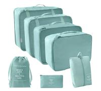 BulgurYe Aegean Pack - 7 organizer per bagagli azzurri, cubi di compressione per valigie, sistema di archiviazione pieghevole da viaggio con scarpe e borse bagnate