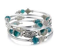 BULINLIN Bracciale rigido in argento con perline per lei, braccialetti bohémien a strati con pietra naturale, gioielli regalo per donne e signore, 9 inch, Rame