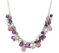 Bulinlin Collana di perle in argento da donna, collana girocollo con perle di cristallo, grande bigiotteria boho regalo per la mamma, Cristallo Perla Resina, Non pietra preziosa