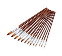 Bulk Brush Set 13Pcs Professional Art Paint Brushes Set Long Wooden Handle Nylon Hair Paintbrush for Acrylic Oil Watercolor(Brown-Type 1)