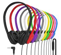 Bulk - Cuffie con microfono, confezione da 10 pezzi, cuffie cablate per studenti, spina stereo da 3,5 mm, archetto regolabile, cuscinetti auricolari in similpelle per scuola, Chromebook, laptop