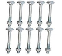 Merriway BH04824 Bullone a Testa Tonda e Quadro Sottotesta con Dado, Finitura Zincata, M6, Bianco, Pack of 10, Set di 10 Pezzi