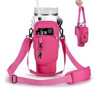 BULKITEM Borsa porta bottiglia d'acqua con tasca per telefono per bicchiere Stanley da 1,18 l, con manico, in neoprene isolato, colore fucsia, con cinghia regolabile per accessori Quencher H2.0