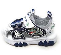 Bull Boys Sandalo DNCL5191 T-Rex a punta chiusa,Luci LED,Suola Ammortizzata con Impronta Dinosauro,A Strappo (Bianco, Sistema Taglie Calzature EU, Adolescente, Numero, Media, 32)