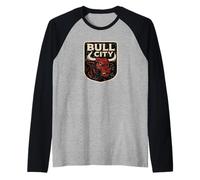 Bull City Durham NC 919 North Carolina Bull Head Uomo Donna Maglia con Maniche Raglan