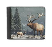 Bull Deer in Snowy Wild Animal Portafoglio da uomo Bifold Slim Cash Card Holder Leather Purse, Stile:, Taglia unica