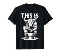 Bull is sitting on a toilet, and playing with a smartphone Maglietta