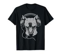 Bull Terrier Inglese Con Cuffie DJ Musica Amante Del Cane Maglietta