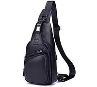 BULLCAPTAIN Borsa a tracolla casual da uomo in pelle da viaggio, nero, Small