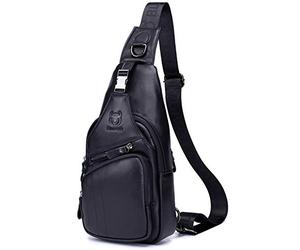 BULLCAPTAIN Borsa a tracolla casual da uomo in pelle da viaggio, nero, Small