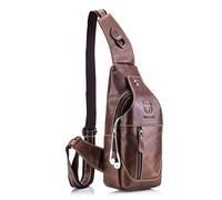 BULLCAPTAIN Borsa Monospalla Pacco Petto Vera Pelle Uomo Ipad Zaino Sport Outdoor Campeggio Alpinismo Bicicletta Singola Spalla Tracolla Weekend Marrone