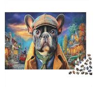 Bulldog 1000Pc Puzzle for Adults Kids French Bulldog in Detective Outfit Fun Present Activity for Home Age 12 Years Up 52x38cm/1000pcs
