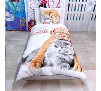 Bulldog Cane con Gatto Set 2 pezzi Letto Singolo Copripiumino 160x200cm Cotone
