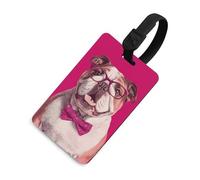 Bulldog che indossa occhiali rosa papillon etichetta bagagli borsa da viaggio valigia bagagli tag nome tag