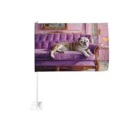 Bulldog che si rilassa sul divano viola bandiera auto clip finestra esterna 30 x 45 cm doppio lato decorazione auto