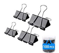 Bulldog clip dimensioni assortite, 15 mm 19 mm 25 mm 32 mm, 100 pezzi clip per raccoglitori, set morsetti per carta cancelleria, mini clip per fissare i file, chiusura sacchetto di plastica, nero