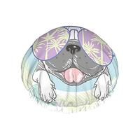 Bulldog Cuffia da a,Divertente Cartone Animato Bulldog Francese Testa con Occhiali da Sole e Foglie Cuffie da Bagno Impermeabili a Doppio Strato Perfette per Tutte Le Lunghezze E Gli Spessori Dei Cape