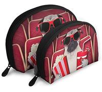 Bulldog da donna che guarda un film con popcorn Astuccio cosmetico da viaggio Impermeabile 2PC Pochette da trucco Pochette per cosmetici e articoli da toeletta Borsa da toilette portatile da viaggio