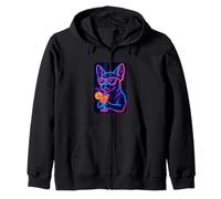 Bulldog francese al neon che indossa occhiali da sole incandescente Frenchie Felpa con Cappuccio