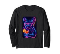 Bulldog francese al neon che indossa occhiali da sole incandescente Frenchie Maglia a Manica