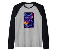 Bulldog francese al neon che indossa occhiali da sole incandescente Frenchie Maglia con Maniche Raglan