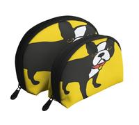 Bulldog francese, Borsa per trucco a conchiglia Portamonete da donna Borsa da toilette piccola Borsa per cosmetici 2 pezzi