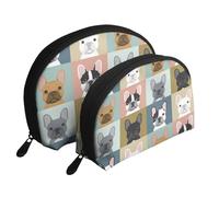Bulldog francese, Borsa per trucco a conchiglia Portamonete da donna Borsa da toilette piccola Borsa per cosmetici 2 pezzi