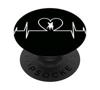 Bulldog francese carino con battito cardiaco su sfondo nero PopSockets PopGrip Intercambiabile