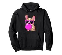Bulldog francese carino rosa occhiali da sole che soffia bolla divertente Felpa con Cappuccio