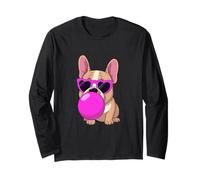 Bulldog francese carino rosa occhiali da sole che soffia bolla divertente Maglia a Manica