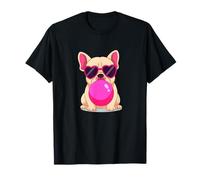 Bulldog francese carino rosa occhiali da sole che soffia bolla divertente Maglietta