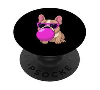 Bulldog francese carino rosa occhiali da sole che soffia bolla divertente PopSockets PopGrip Adesivo