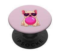 Bulldog francese carino rosa occhiali da sole che soffia bolla divertente PopSockets PopGrip Adesivo