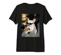 Bulldog Francese Che beve caffè Freddo, Frenchie Photo Meme Maglietta Premium