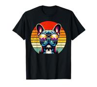 Bulldog francese che indossa occhiali da sole vintage retrò tramonto Maglietta