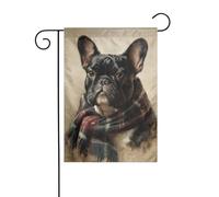 Bulldog francese che indossa una sciarpa scozzese bandiera da giardino 30 x 45 cm verticale su entrambi i lati per fattoria vacanze decorazioni esterne bandiera cortile