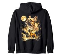 Bulldog Francese Che Ulula alla Luna Meme Felpa con Cappuccio