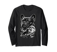 Bulldog Francese Che Ulula alla Luna Stile Anni '90 Maglia a Manica