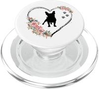 Bulldog Francese Con Impronte Della Zampa E Fiori Su Bianco PopSockets PopGrip per MagSafe