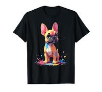 Bulldog Francese con Macchie di Colore - Stile Cartoon Maglietta