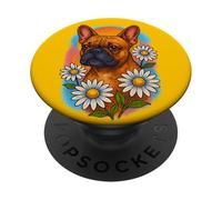 Bulldog francese con margherite carino floreale cucciolo arte PopSockets PopGrip Adesivo