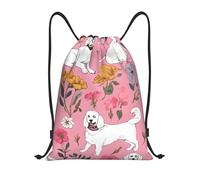 Bulldog francese e fiori Titolo: borsone leggero con coulisse, impermeabile, pieghevole, con tracolla regolabile, ideale per sport, yoga, viaggi e scuola, Nero , S