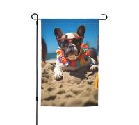 Bulldog francese estivo Cucciolo carino Il mio amore Cane Bandiera da giardino vibrante bifacciale 12 X 18 pollici Decorazione per casa Cortile