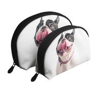 Bulldog francese felice del cane curioso, Borsa per trucco a conchiglia Portamonete da donna Borsa da toilette piccola Borsa per cosmetici 2 pezzi