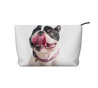 Bulldog francese felice e curioso, Borsa per cosmetici in velluto a coste Borsa per il trucco Borsa da viaggio portatile